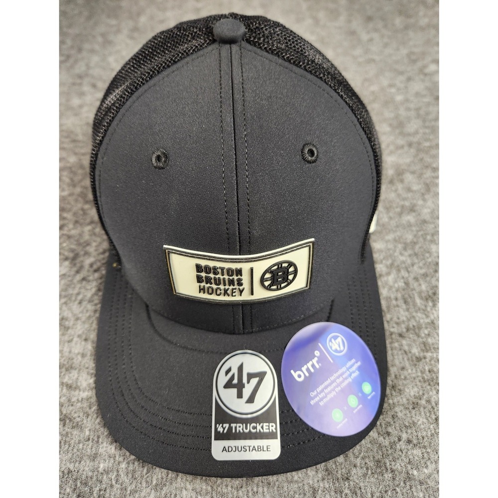 47 Boston Bruins Cypher Trucker Hat Black White Patch Brrr Cooling NHL NWT